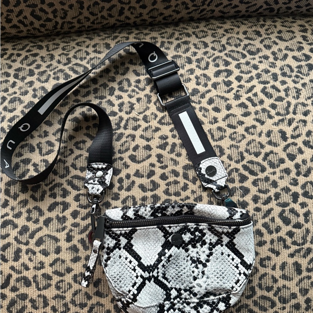 Quay Australia Black and White Crossbody Bag with Snake Print